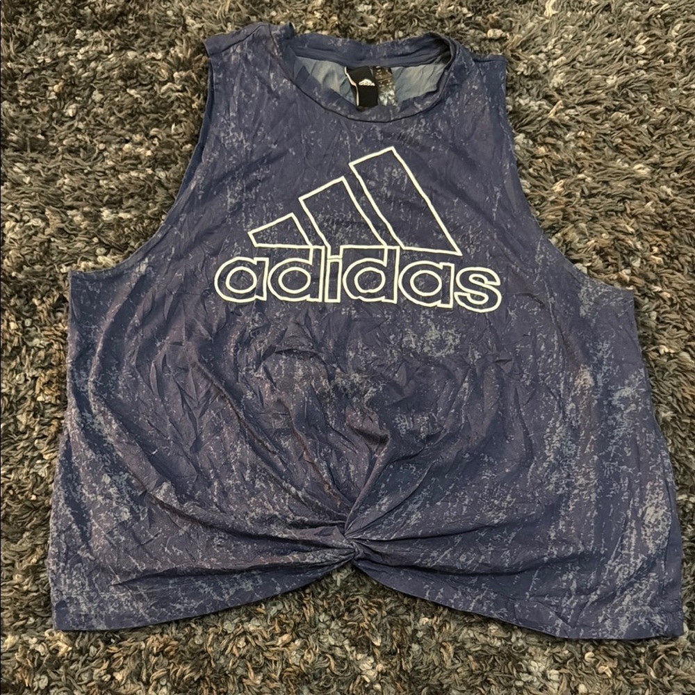 Adidas Blue Sleeveless Muscle Tee with Tie Front